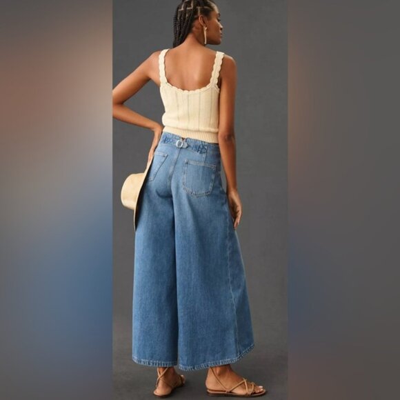 Anthropologie PILCRO Corset High-Rise Crop Culotte Jeans Size 25 Light Wash - Picture 4 of 16